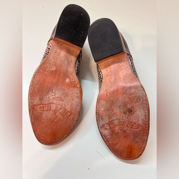 🐒 FREEBIRD Steven Mabel Brown snake Leather Distressed Slip On Oxford Shoes Sz 9 - Picture 11 of 13